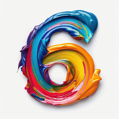 Number 6. Colorful paint splash on white background