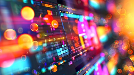 Vibrant Abstract Technology Background Displaying Data Flows and Circuits. Futuristic Digital Interface Concept. Ideal for Tech Presentations. AI