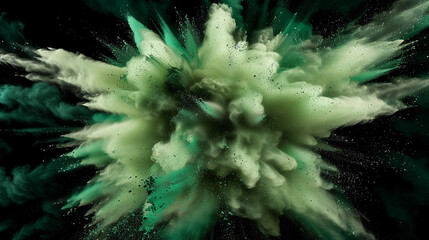 Fototapeta na wymiar grau grüne Farbexplosion vor dunklem Hintergrund