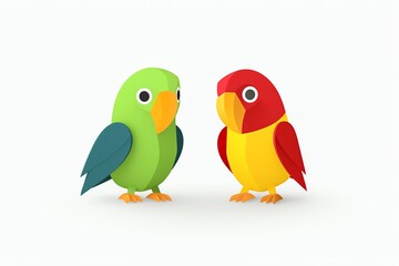Parrots, Highly intelligent birds that can mimic human speech, cartoon, flat design