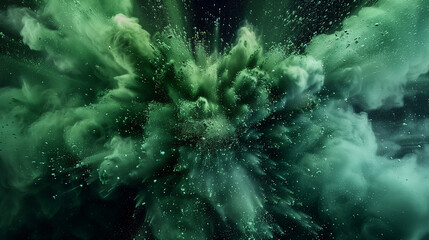 dunkelgrüne Farbexplosion vor dunklem Hintergrund