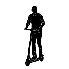 man riding a scooter silhouette on a white background vector