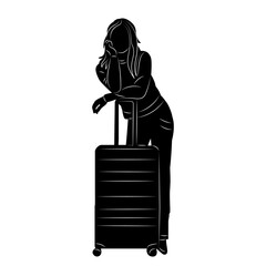 woman with suitcase silhouette on white background vector