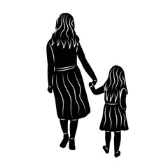 mother and daughter holding hands silhouette on white background vector