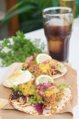 mexican tacos, beef and salsa with salsa