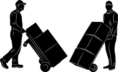 movers silhouette on white background vector