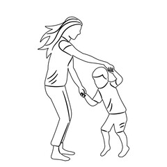 mom and son play sketch on white background vector
