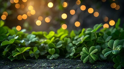 St. Patrick's Day Sparkle: Clovers & Lights. Concept St, Patrick's Day, Sparkle, Clovers, Lights - obrazy, fototapety, plakaty