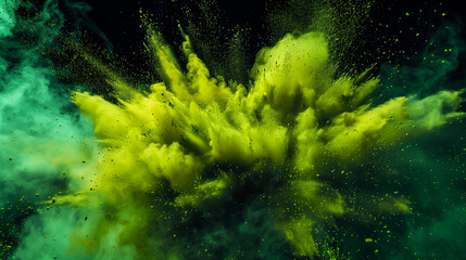 Fototapeta na wymiar Neon grün gelbe Farbexplosion vor dunklem Hintergrund