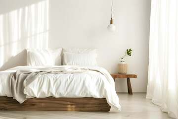 Minimalist bright bedroom with clean lines and modern decor