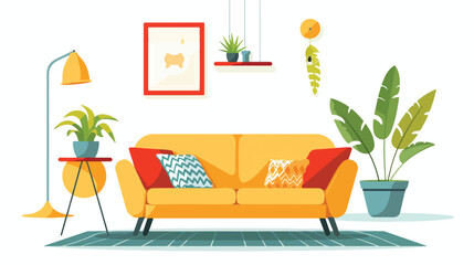 Fototapeta na wymiar Colorful flat style modern livingroom interior illust