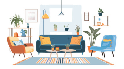 Colorful flat style modern livingroom interior illust