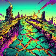 A closeup in a video game displayed hell s landscape, the ground cracked and glowing with lava, challenging players to navigate its perils