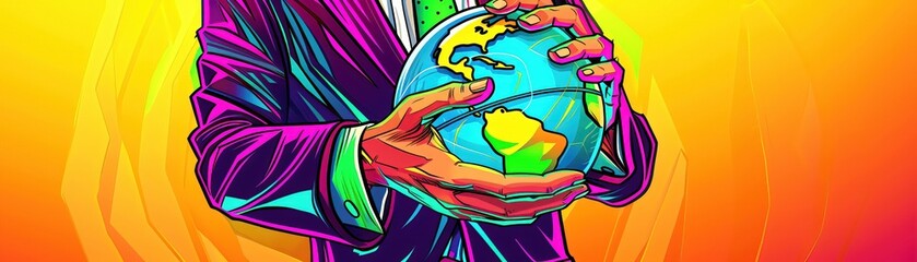 Obraz premium A closeup of a businessman checking a holographic image of a globe, symbolizing global business