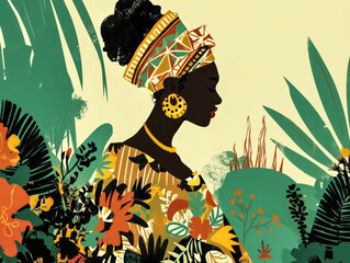 Beautiful black woman illustration in a vibrant style