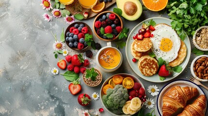 Healthy Breakfast Spread with Fresh Berries and Eggs