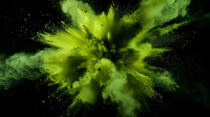 Neon grün gelbe Farbexplosion vor dunklem Hintergrund