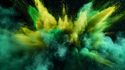 Neon grün gelbe Farbexplosion vor dunklem Hintergrund - obrazy, fototapety, plakaty