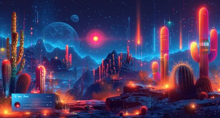 Futuristic City Painting With Neon Lights