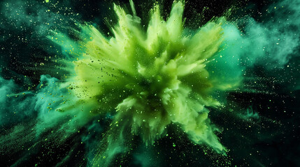 Fototapeta premium Neon grüne Farbexplosion vor dunklem Hintergrund