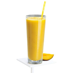 glass of mango juice and fruits, transparent background