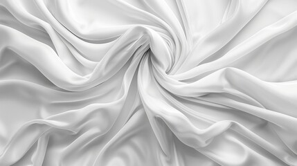 Smooth and luxurious white satin fabric, gently undulating with an elegant, timeless grace - obrazy, fototapety, plakaty