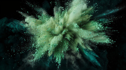Fototapeta na wymiar mint grüne Farbexplosion vor dunklem Hintergrund