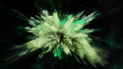 Fototapeta premium grüne Farbexplosion vor dunklem Hintergrund
