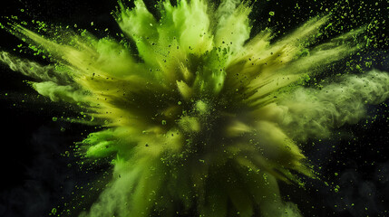 Fototapeta premium grüne Farbexplosion vor dunklem Hintergrund