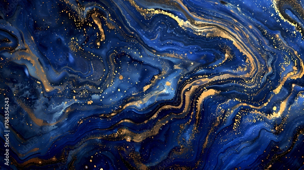 Poster mesmerizing abstract swirls in blue and gold, a perfect backdrop for design projects. modern artisti