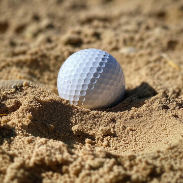 A golf ball in the sand trap of a beautiful.