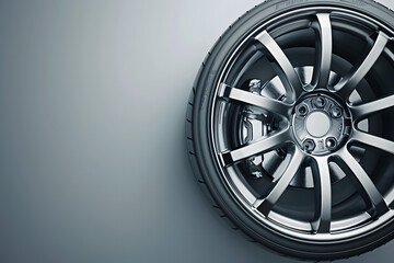 A precision-engineered sports car wheel, isolated on a high-speed silver background, symbolizing performance and luxury  - obrazy, fototapety, plakaty