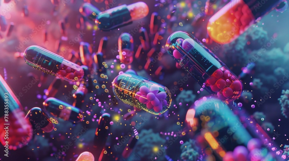 Poster ai-core driven stream of 3d-rendered pills