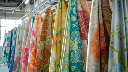 Diverse Patterned Fabrics Displayed in a Bright Boutique