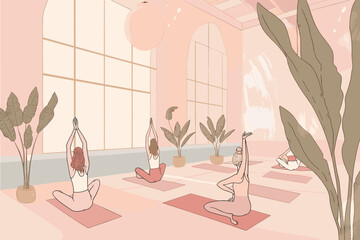 Yoga class in a cozy indoor studio.