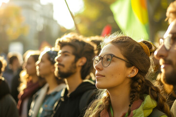 Activists at a rally promoting the adoption of renewable energy and sustainable environmental practices