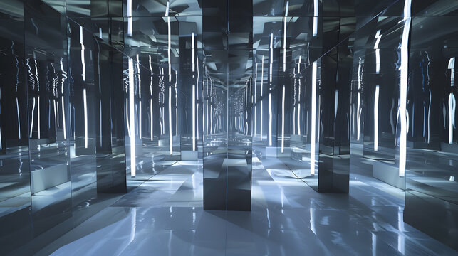 Labyrinth Of Mirrors Reflecting Endless Iterations Of Self And Other, Forming A Kaleidoscopic Tableau Of Identity And Perception