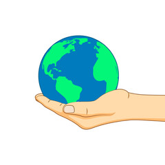 Vector illustration of Earth in hand on transparent background