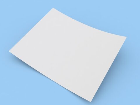 Sheet curved of white paper A4 on a blue background. 3d render illustration.