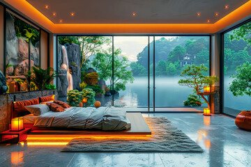 Tranquil Lakefront Bedroom with Nature Views