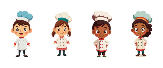 Children dressed as chefs, vector cartoon illustration.