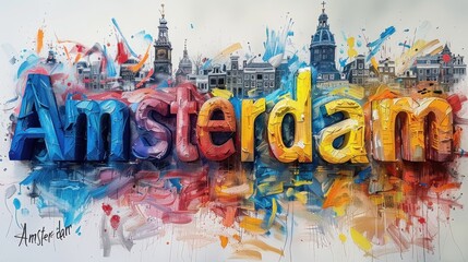 Brightly Painted Amsterdam Word Art