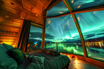 Arctic Night in Glass Igloo with Northern Lights View
