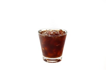Americano iced coffee and coffee bean on white background with isolated.