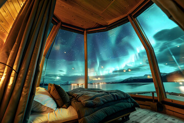 Northern Lights Spectacle from a Cozy Wooden Igloo