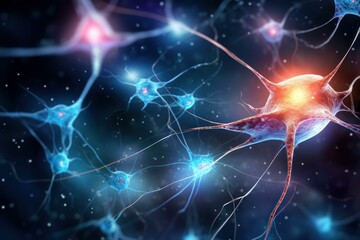 Vital Single neuron synapses. Axon brain cell impulse signal. Generate Ai - obrazy, fototapety, plakaty
