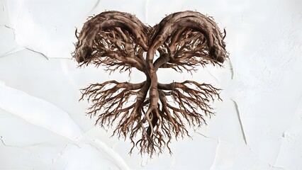 Heart shaped beautiful tree and roots. Love for nature and plants