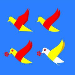 Simple vector 4 different bird flying Logo with basic color. 