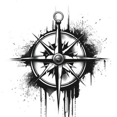 Compass Tattoo on White Background