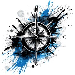 Detailed Black and White Compass Drawing